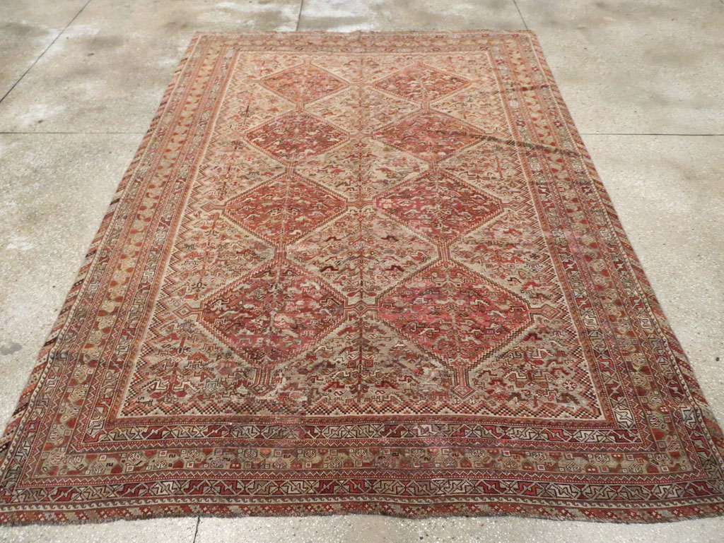Antique Persian Shiraz Accent Carpet, No.23393 - Staging