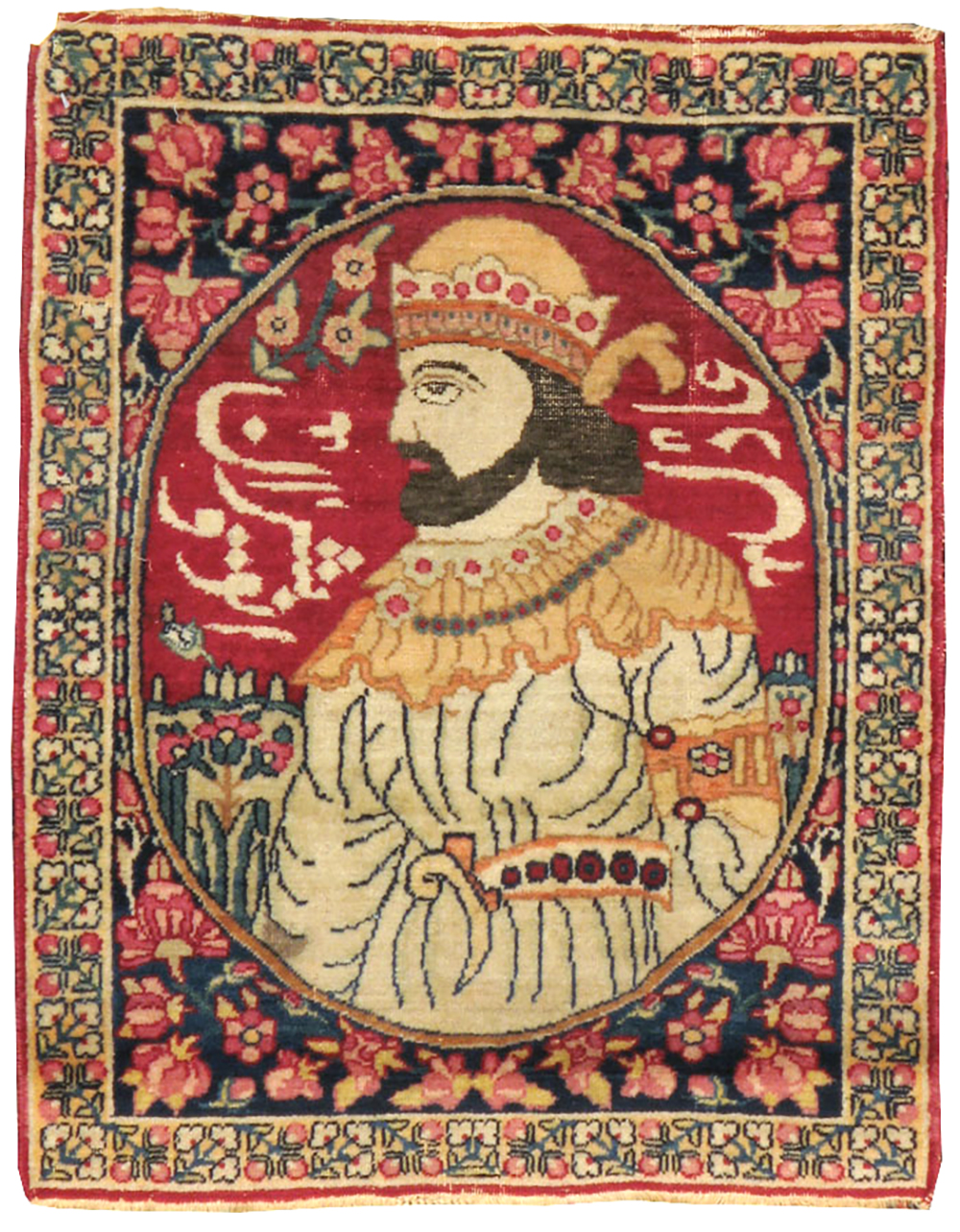 Antique Persian Lavar Kerman Pictorial Rug, No.23413 - Staging