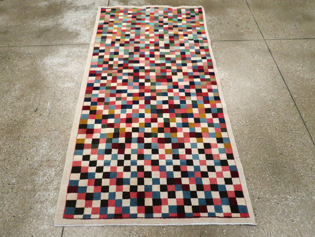 Vintage Persian Kashan Modernist Rug, No.23421 - Staging