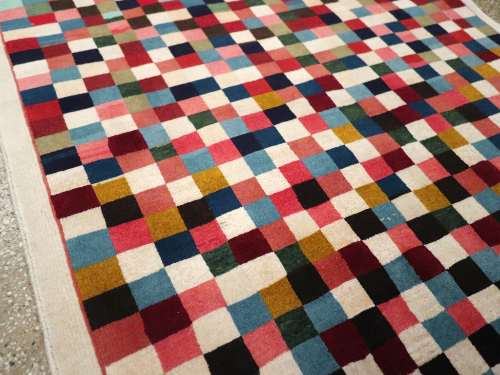 Vintage Persian Kashan Modernist Rug, No.23421 - Staging