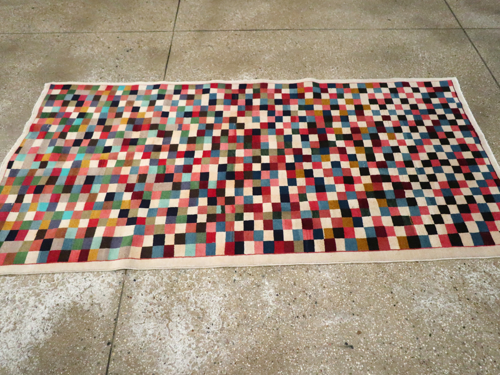 Vintage Persian Kashan Modernist Rug, No.23421 - Staging