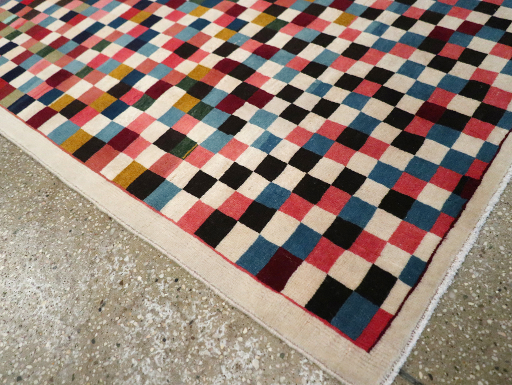 Vintage Persian Kashan Modernist Rug, No.23421 - Staging