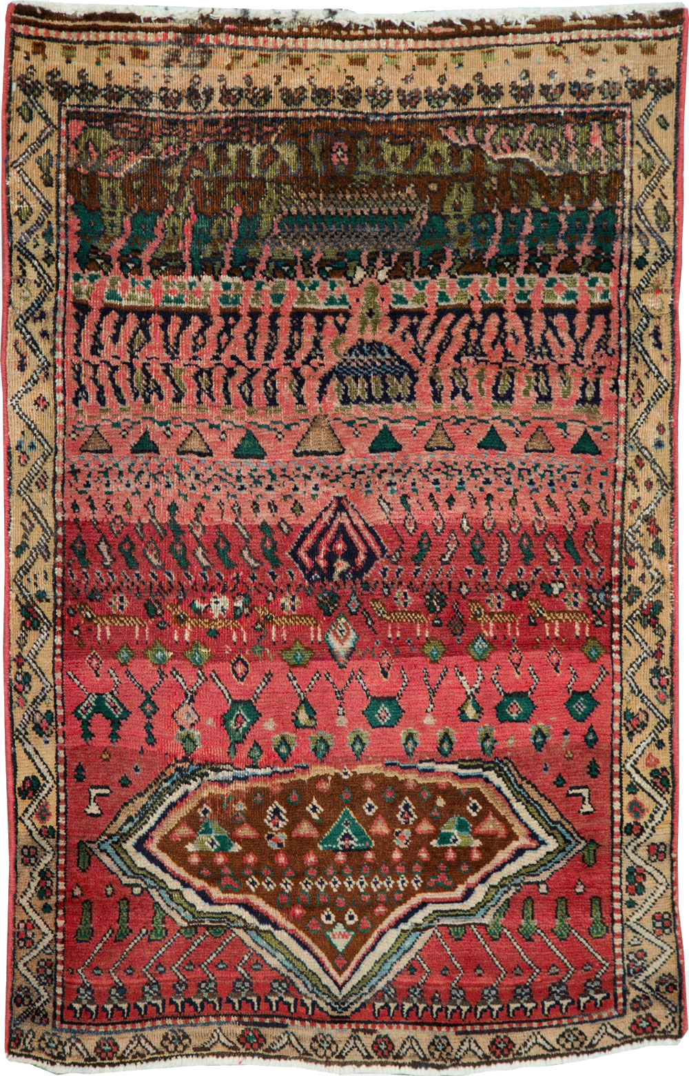 Vintage Persian Mahal Throw Rug, No.23445 - Staging