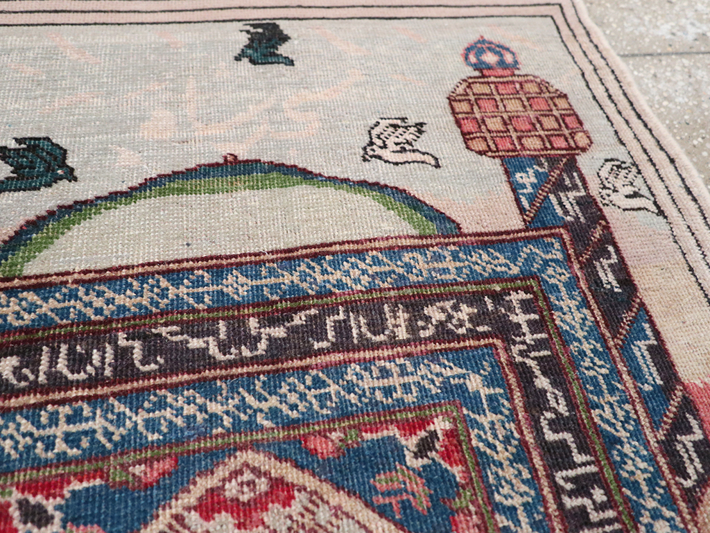 Vintage Persian Tabriz Pictorial Throw Rug, No.23455 - Staging