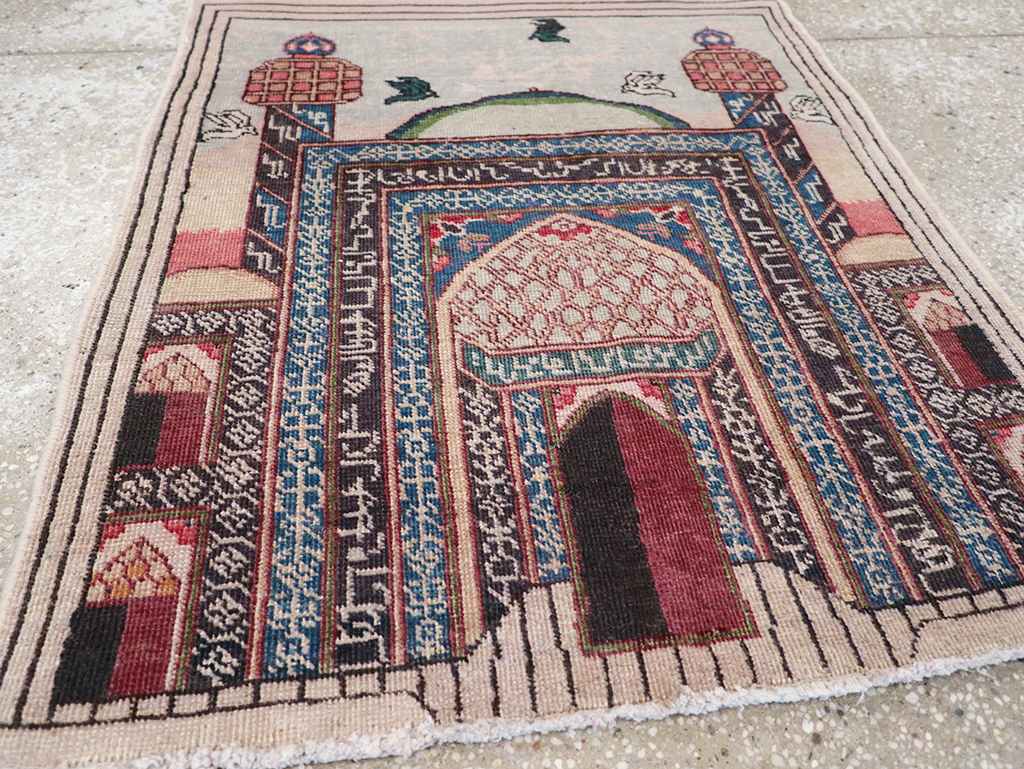 Vintage Persian Tabriz Pictorial Throw Rug, No.23455 - Staging