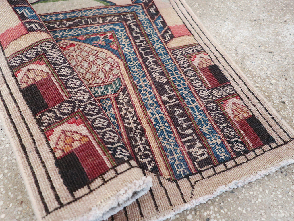Vintage Persian Tabriz Pictorial Throw Rug, No.23455 - Staging
