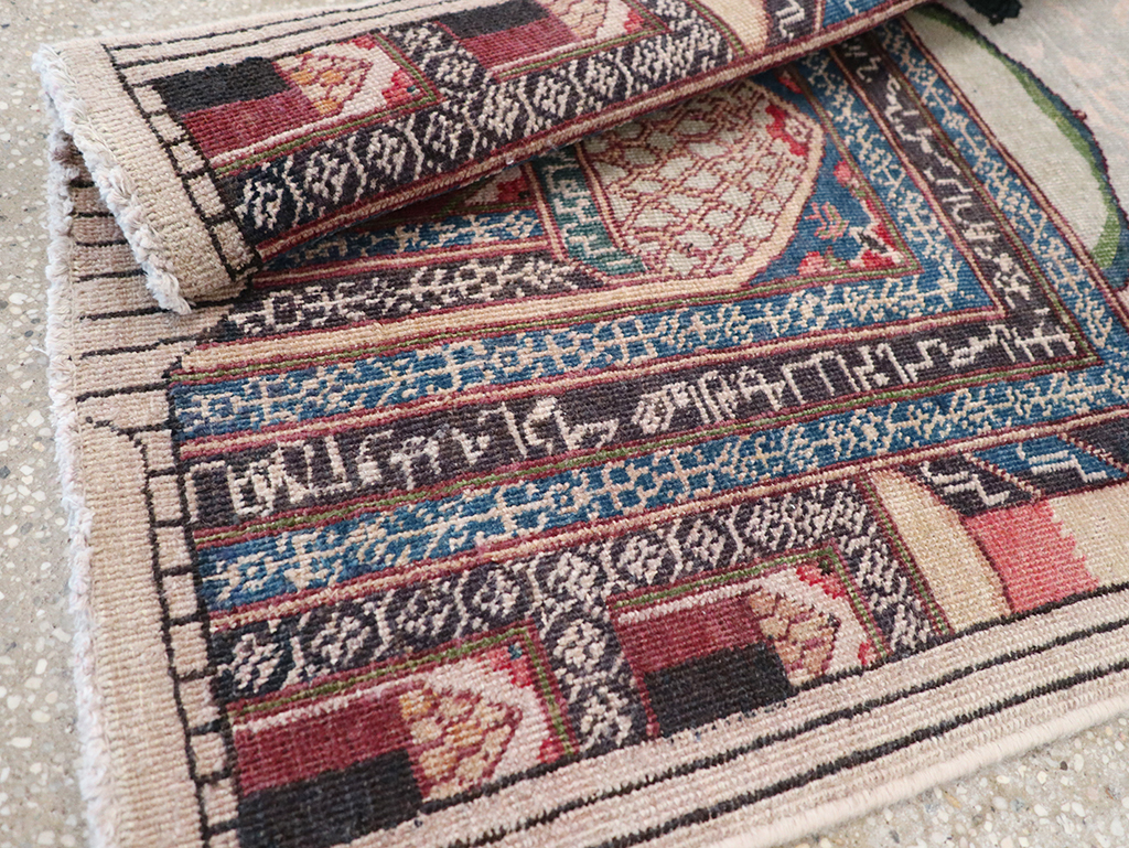 Vintage Persian Tabriz Pictorial Throw Rug, No.23455 - Staging