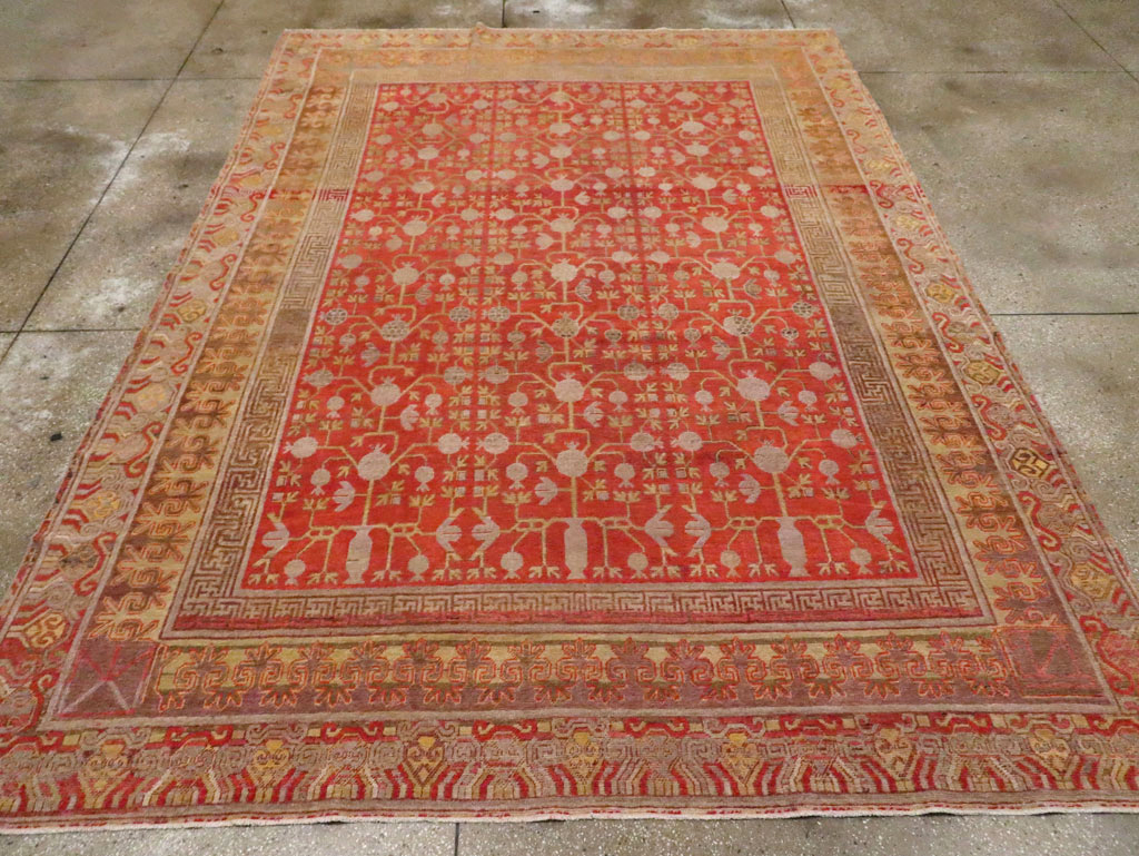 Vintage East Turkestan Khotan Room Size Carpet, No.23506 - Staging