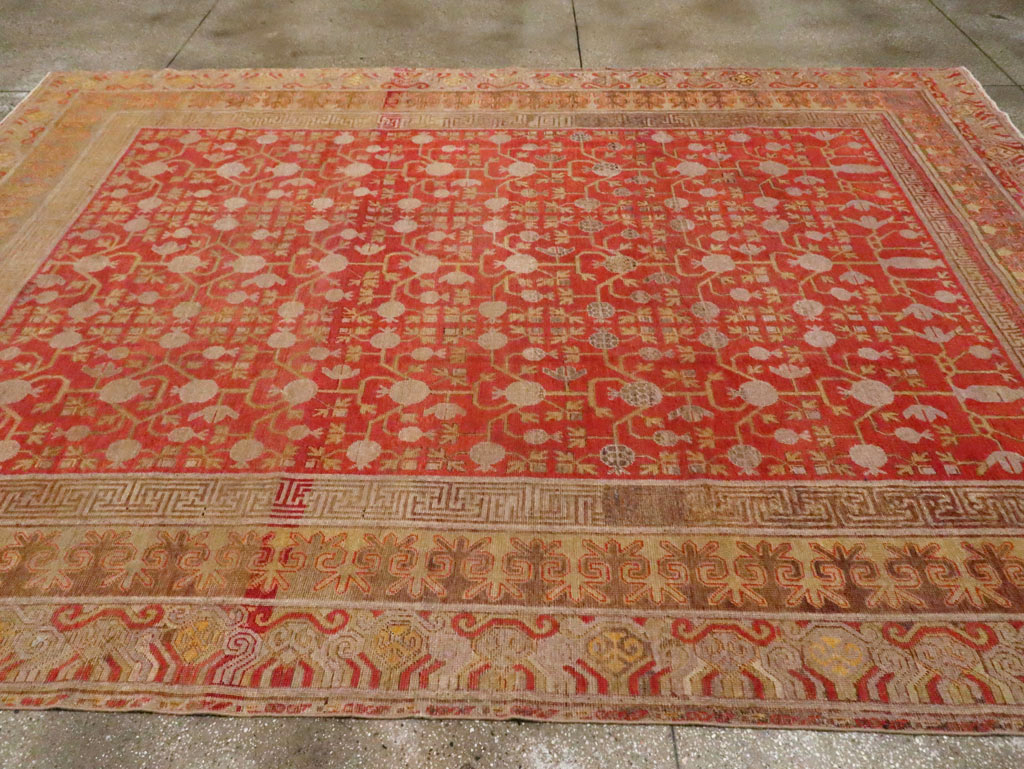 Vintage East Turkestan Khotan Room Size Carpet, No.23506 - Staging