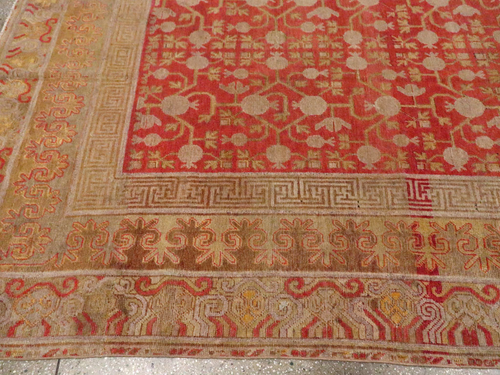 Vintage East Turkestan Khotan Room Size Carpet, No.23506 - Staging