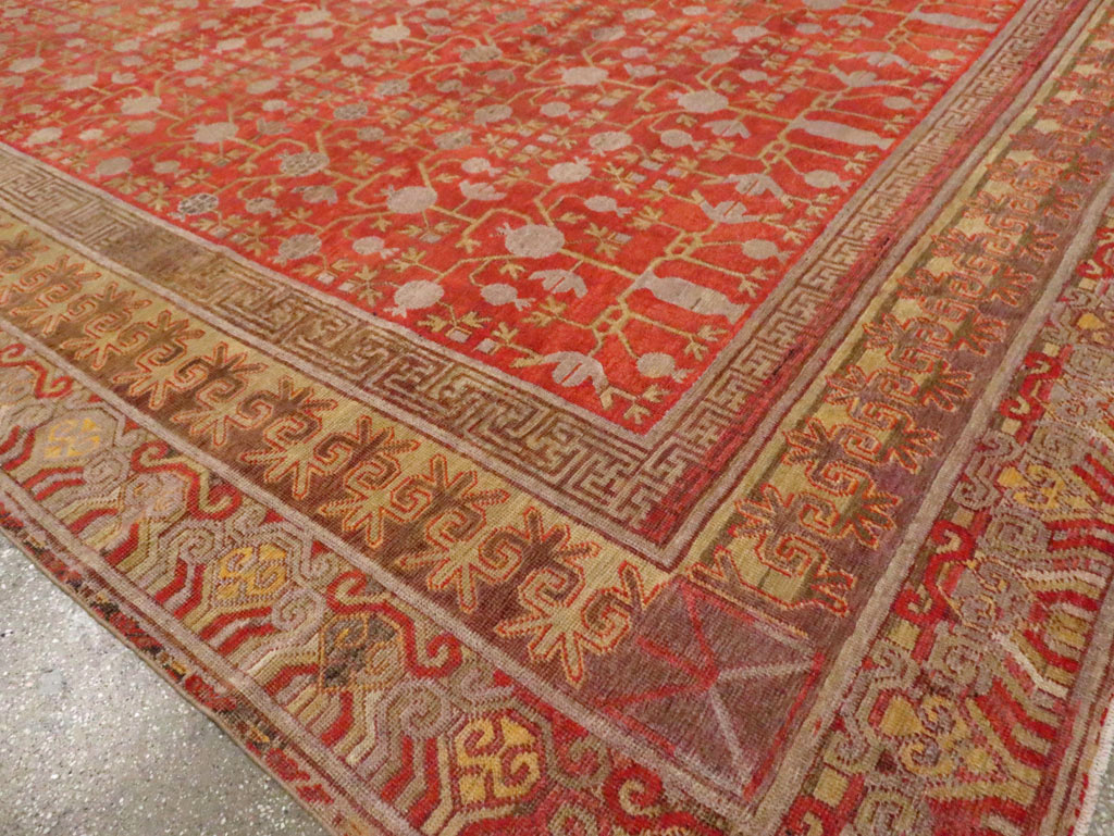 Vintage East Turkestan Khotan Room Size Carpet, No.23506 - Staging