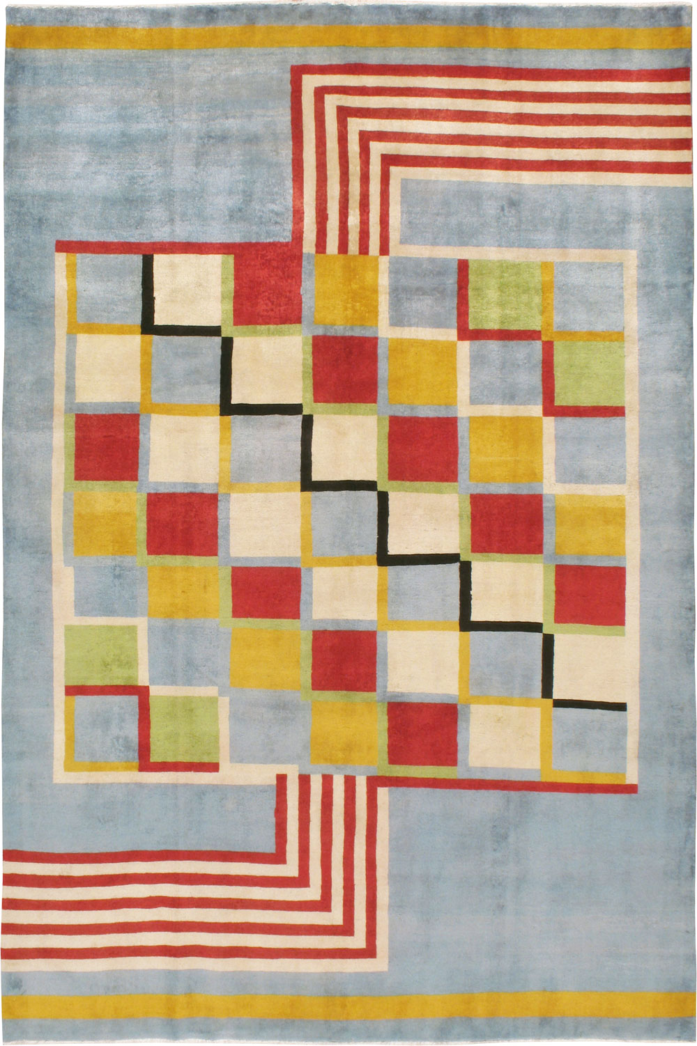 Vintage Persian Tabriz Art Deco Carpet Inspired By Edward McKnight Kauffer, No.23517 - Staging