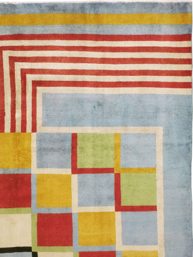 Vintage Persian Tabriz Art Deco Carpet Inspired By Edward McKnight Kauffer, No.23517 - Staging