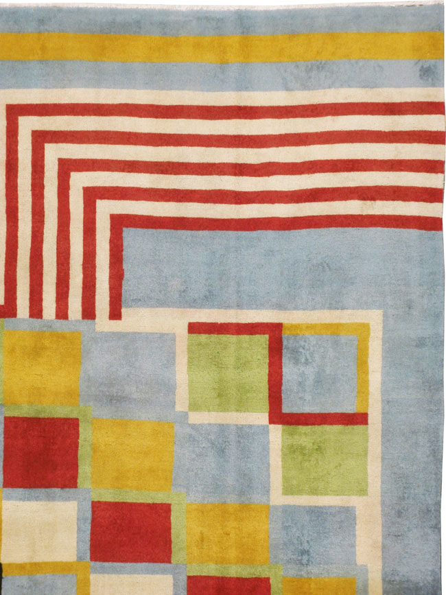 Vintage Persian Tabriz Art Deco Carpet Inspired By Edward McKnight Kauffer, No.23517 - Staging