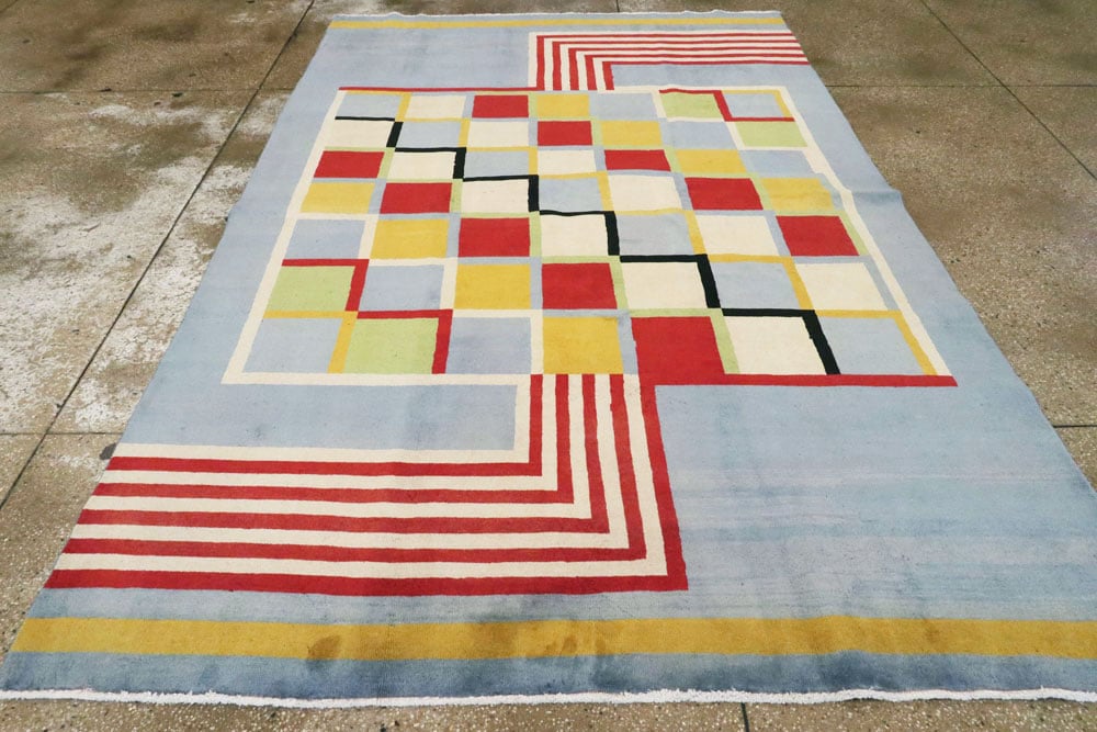 Vintage Persian Tabriz Art Deco Carpet Inspired By Edward McKnight Kauffer, No.23517 - Staging