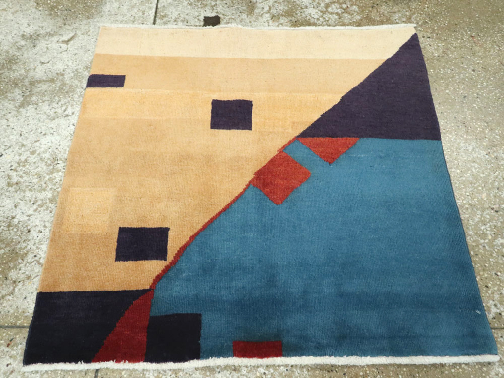 Vintage Persian Kashan Art Deco Rug Inspired By Edward McKnight Kauffer, No.23523 - Staging