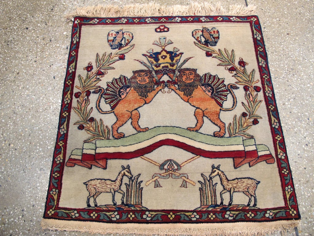 Antique Persian Dabir Kashan Pictorial Rug, No.23598 - Staging