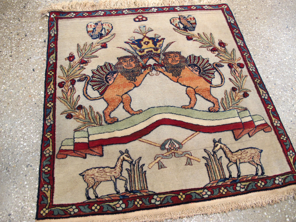 Antique Persian Dabir Kashan Pictorial Rug, No.23598 - Staging