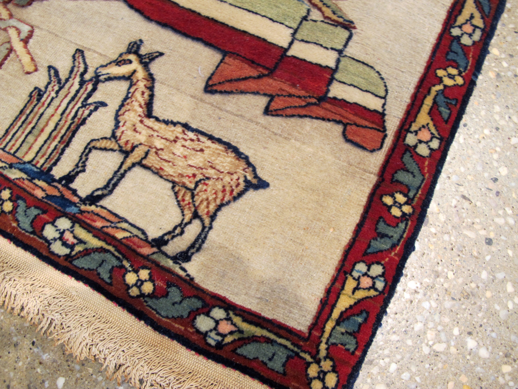 Antique Persian Dabir Kashan Pictorial Rug, No.23598 - Staging