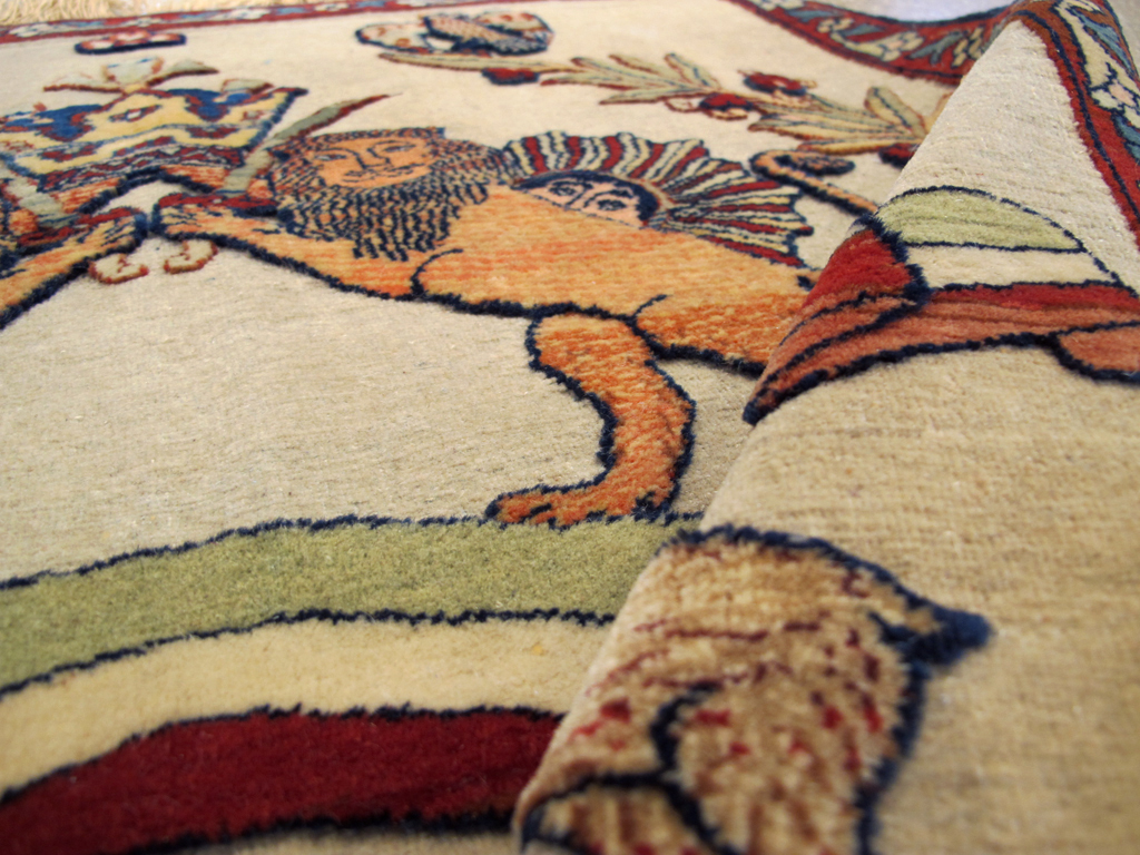 Antique Persian Dabir Kashan Pictorial Rug, No.23598 - Staging