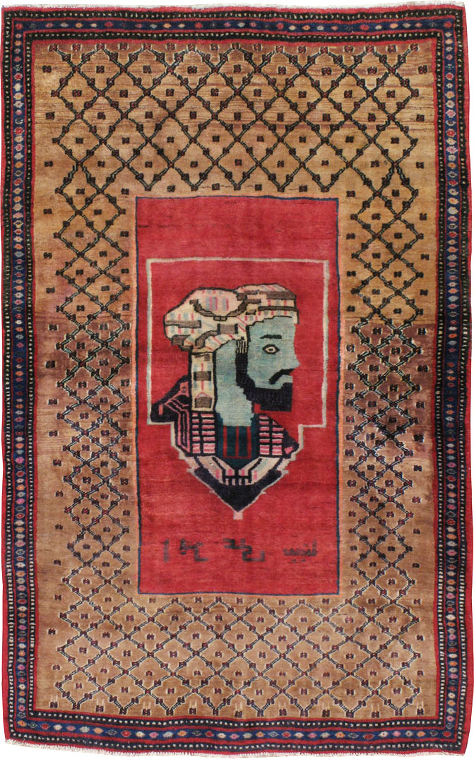 Vintage Persian Hamadan Pictorial Rug, No.23635 - Staging