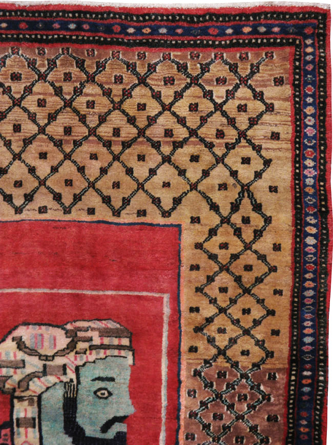 Vintage Persian Hamadan Pictorial Rug, No.23635 - Staging