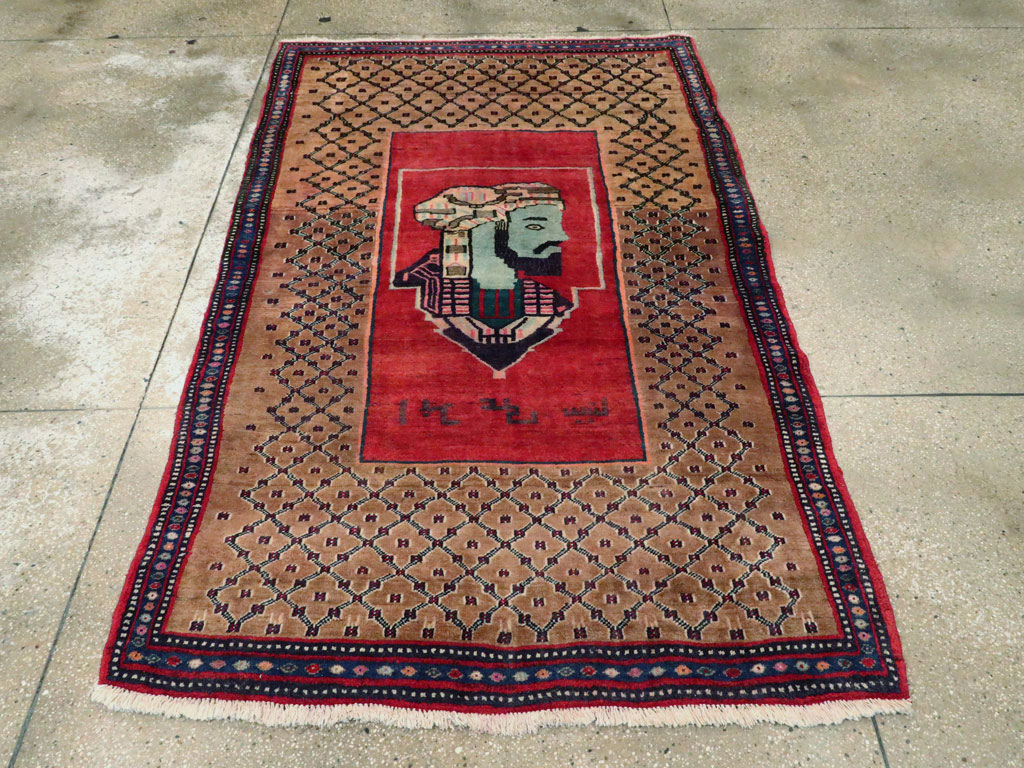 Vintage Persian Hamadan Pictorial Rug, No.23635 - Staging