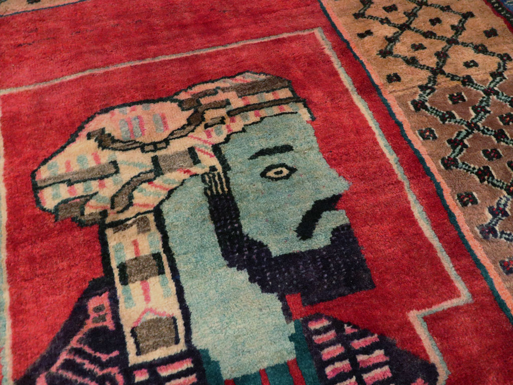 Vintage Persian Hamadan Pictorial Rug, No.23635 - Staging