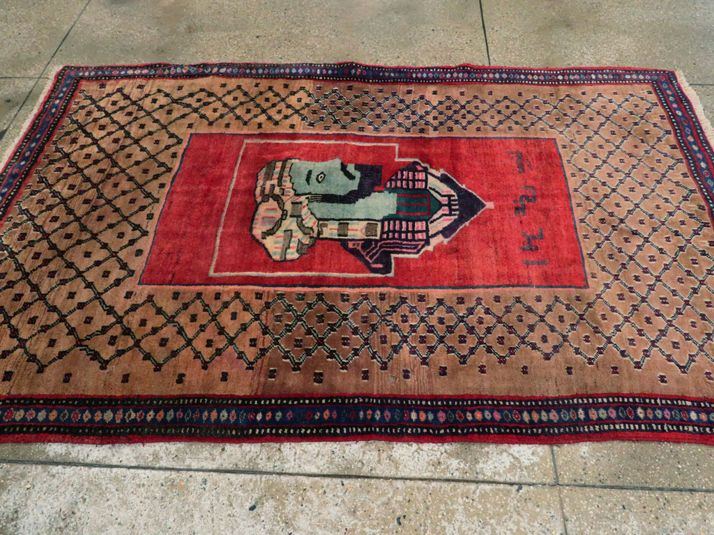 Vintage Persian Hamadan Pictorial Rug, No.23635 - Staging