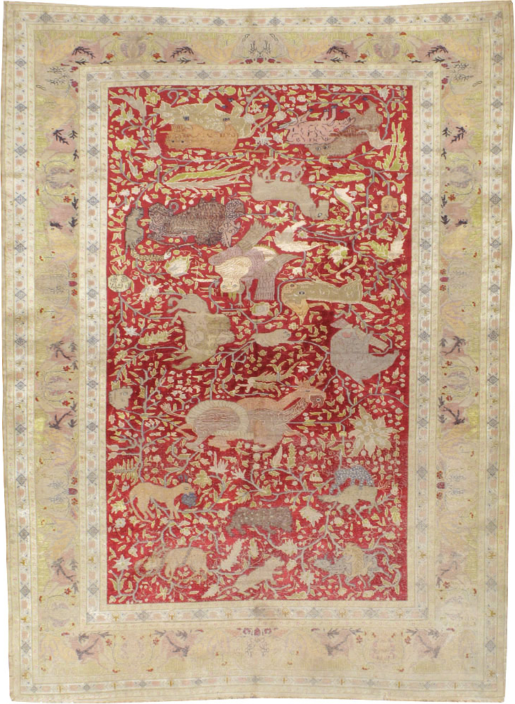 Antique Turkish Silk Kayseri Pictoral Rug, No.23691 - Staging