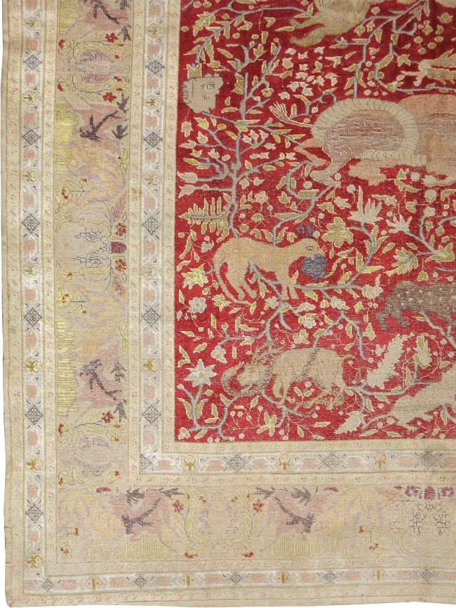 Antique Turkish Silk Kayseri Pictoral Rug, No.23691 - Staging