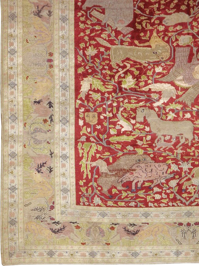 Antique Turkish Silk Kayseri Pictoral Rug, No.23691 - Staging