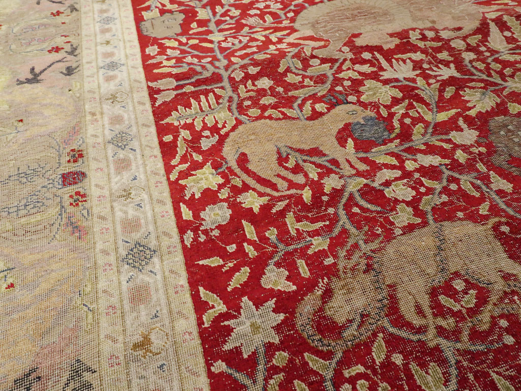 Antique Turkish Silk Kayseri Pictoral Rug, No.23691 - Staging