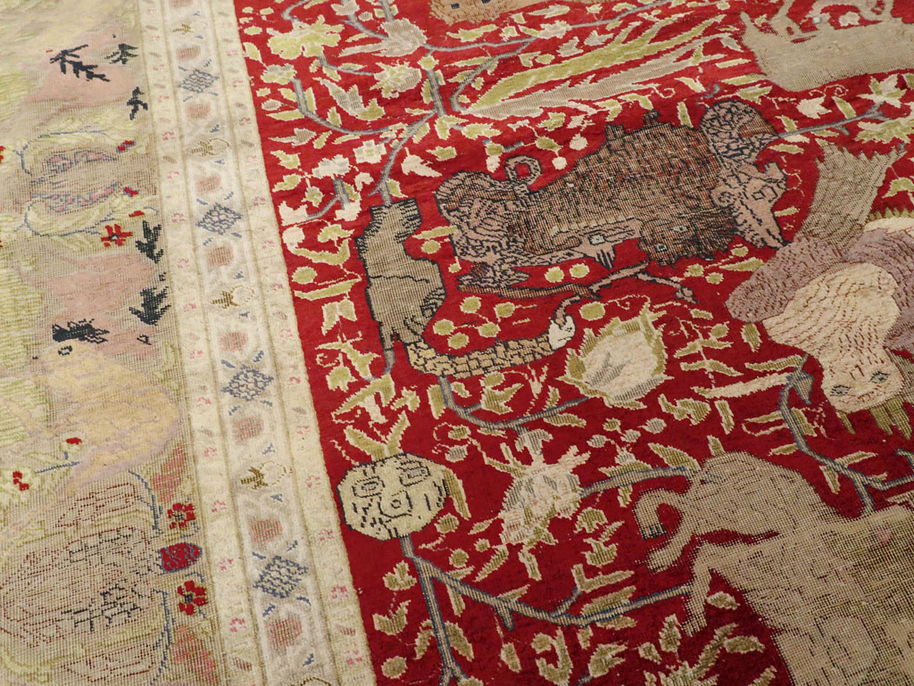 Antique Turkish Silk Kayseri Pictoral Rug, No.23691 - Staging