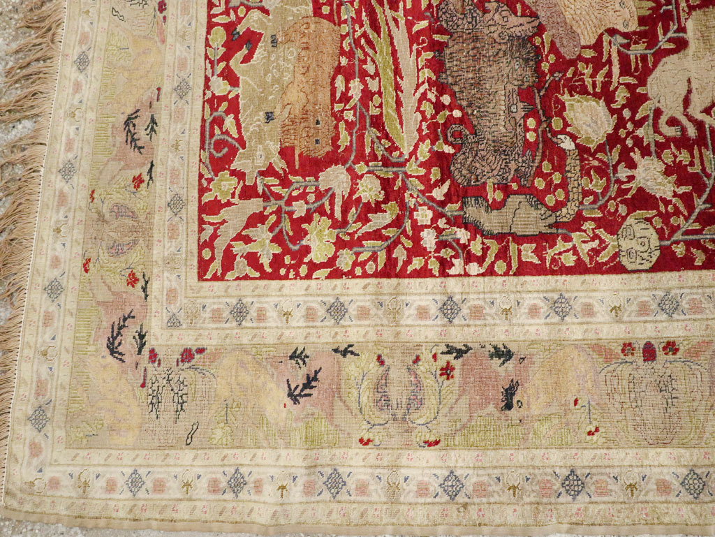 Antique Turkish Silk Kayseri Pictoral Rug, No.23691 - Staging