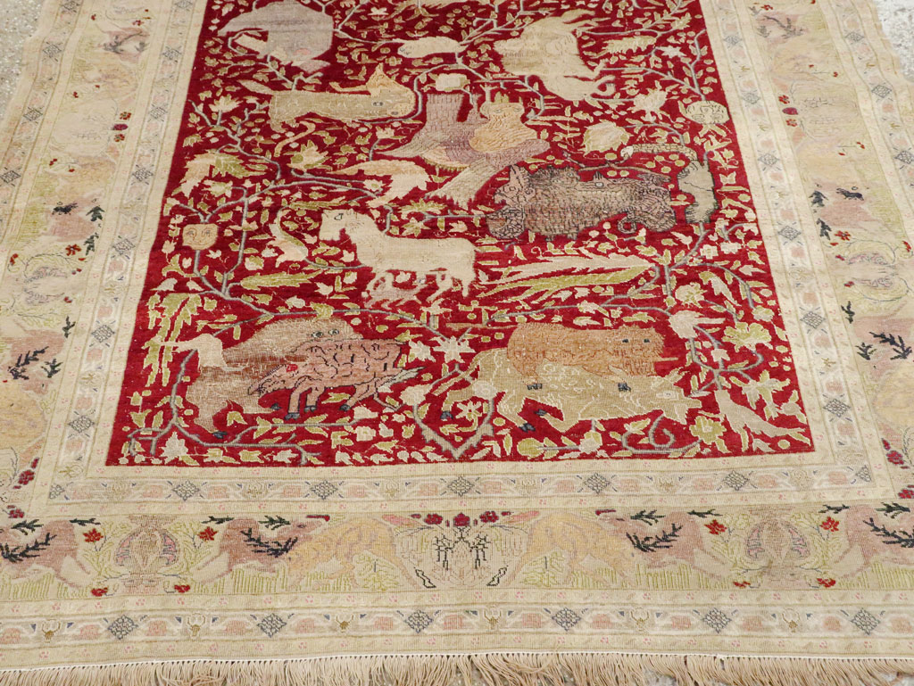 Antique Turkish Silk Kayseri Pictoral Rug, No.23691 - Staging