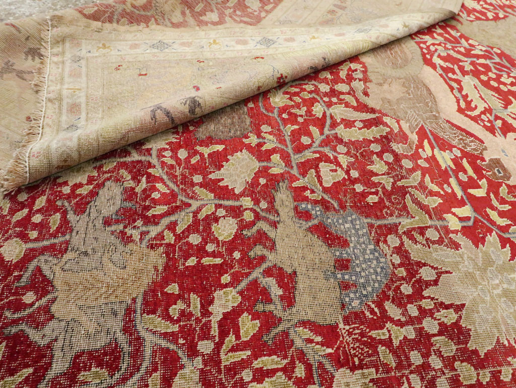 Antique Turkish Silk Kayseri Pictoral Rug, No.23691 - Staging