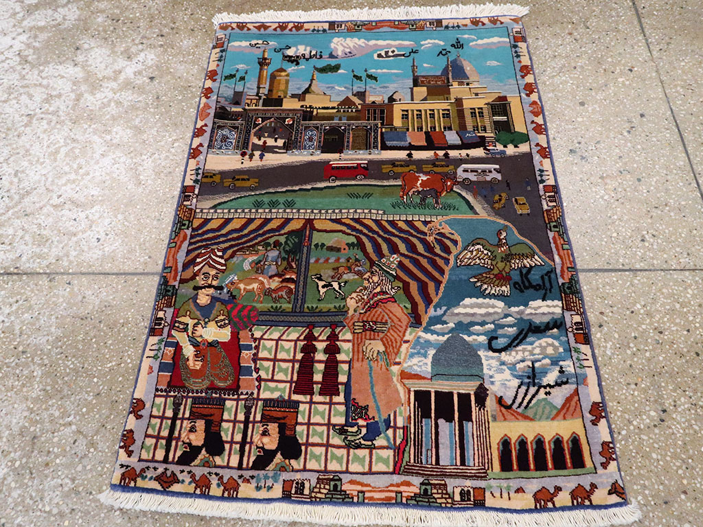 Vintage Persian Isfahan Pictorial Rug, No.23695 - Staging