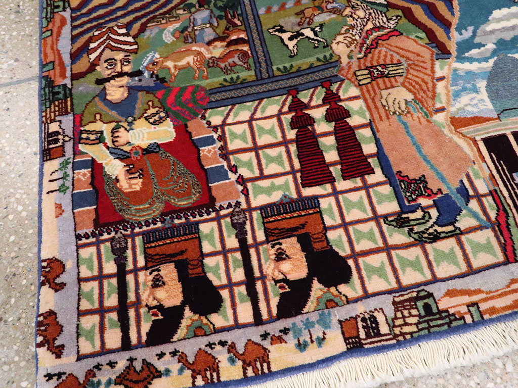 Vintage Persian Isfahan Pictorial Rug, No.23695 - Staging