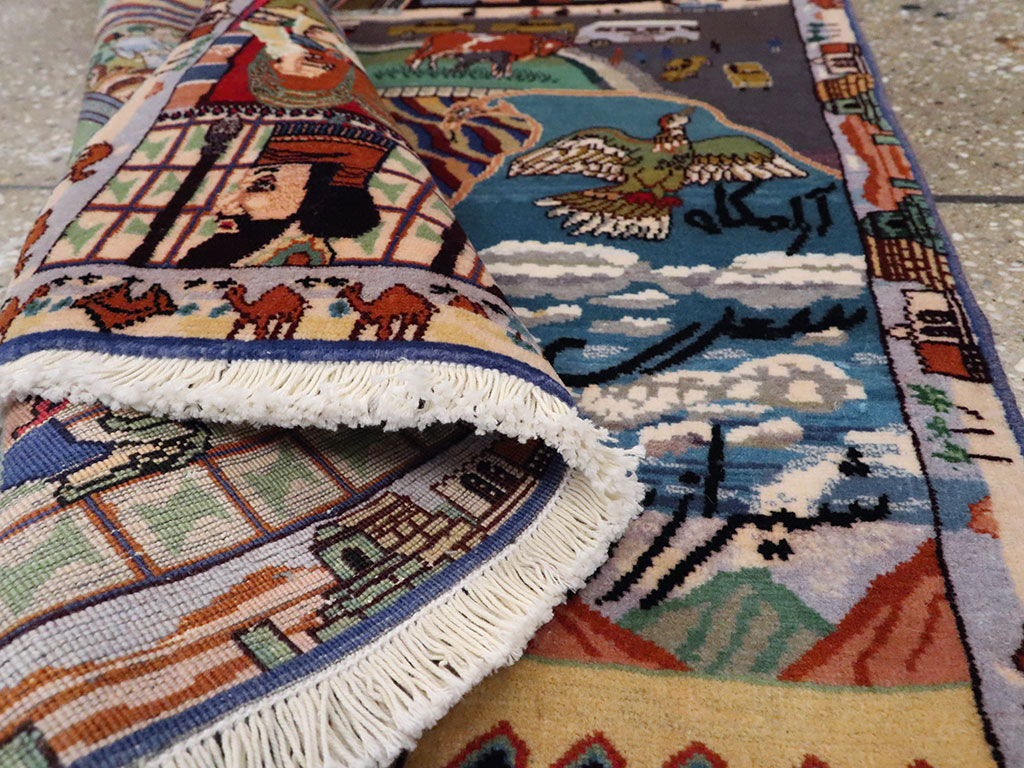 Vintage Persian Isfahan Pictorial Rug, No.23695 - Staging