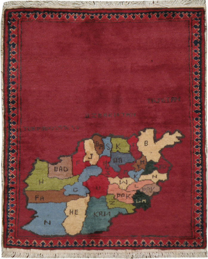 Vintage Afghan Pictorial Map Rug, No.23702 - Staging