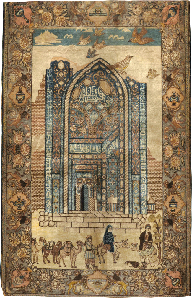 Vintage Persian Tabriz Pictorial Rug, No.23768 - Staging