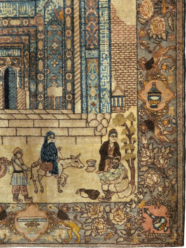 Vintage Persian Tabriz Pictorial Rug, No.23768 - Staging