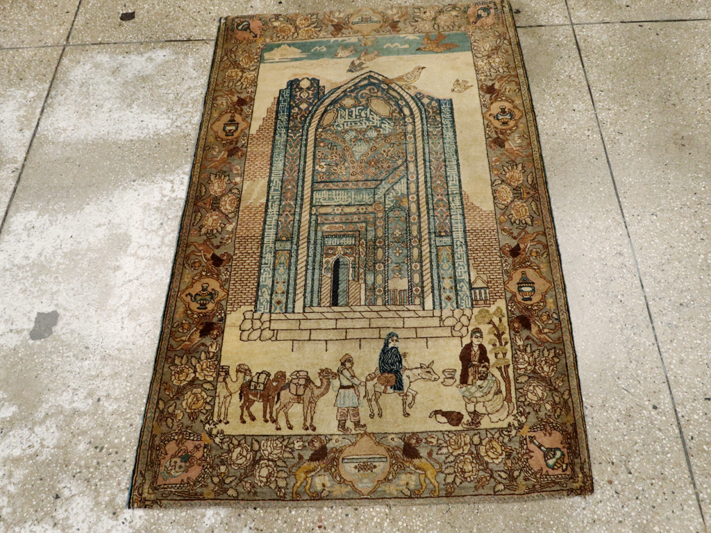 Vintage Persian Tabriz Pictorial Rug, No.23768 - Staging