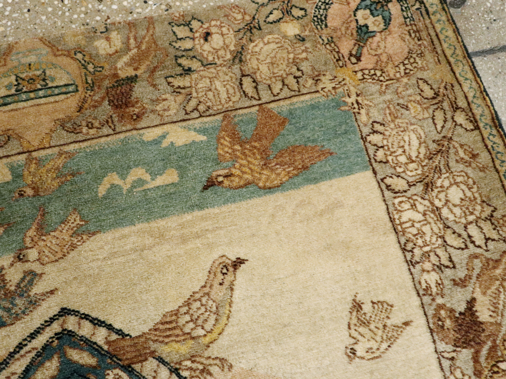 Vintage Persian Tabriz Pictorial Rug, No.23768 - Staging