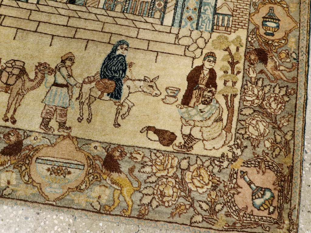 Vintage Persian Tabriz Pictorial Rug, No.23768 - Staging