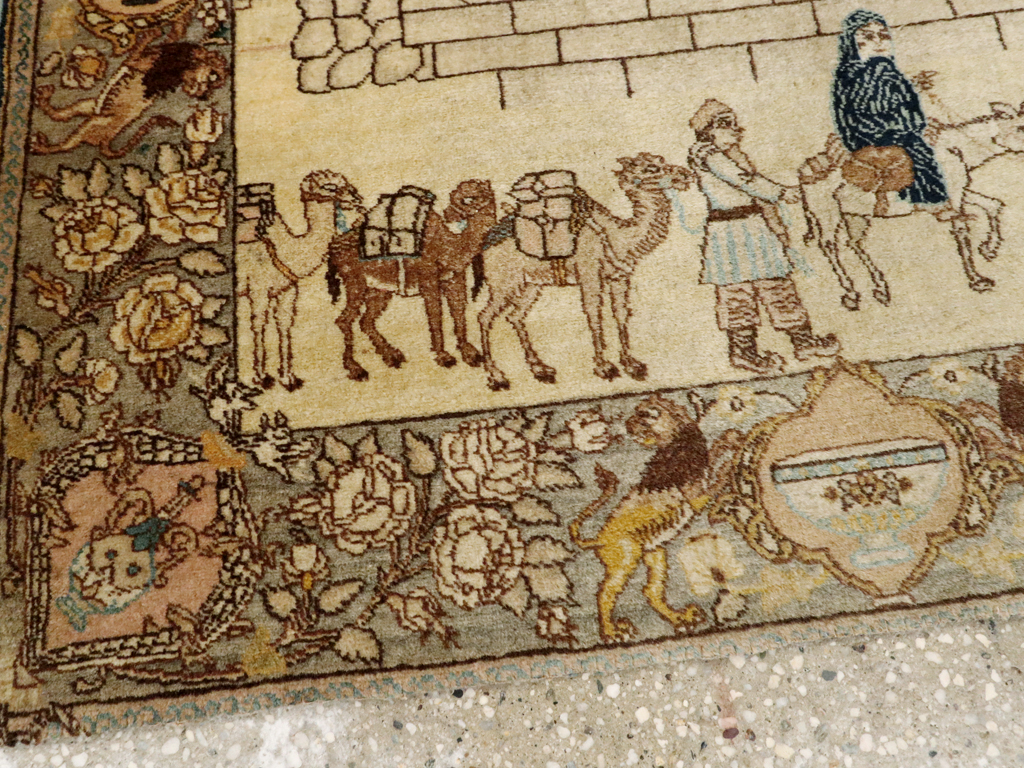 Vintage Persian Tabriz Pictorial Rug, No.23768 - Staging