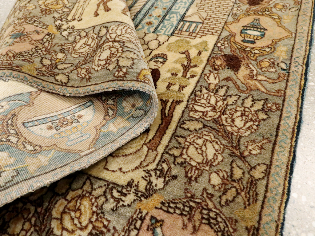 Vintage Persian Tabriz Pictorial Rug, No.23768 - Staging