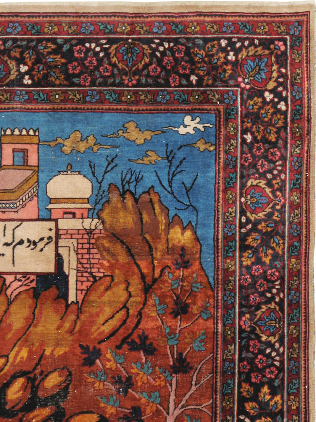 Vintage Indian Lahore Pictorial Rug, No.23797 - Staging