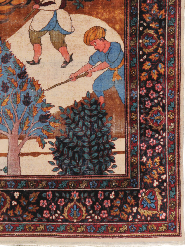 Vintage Indian Lahore Pictorial Rug, No.23797 - Staging